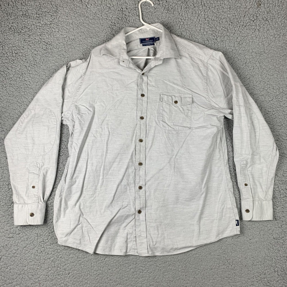 Vineyard Vines Men XL Shirt Long Sleeve Slim Fit Crosby Cotton Gray Button Up